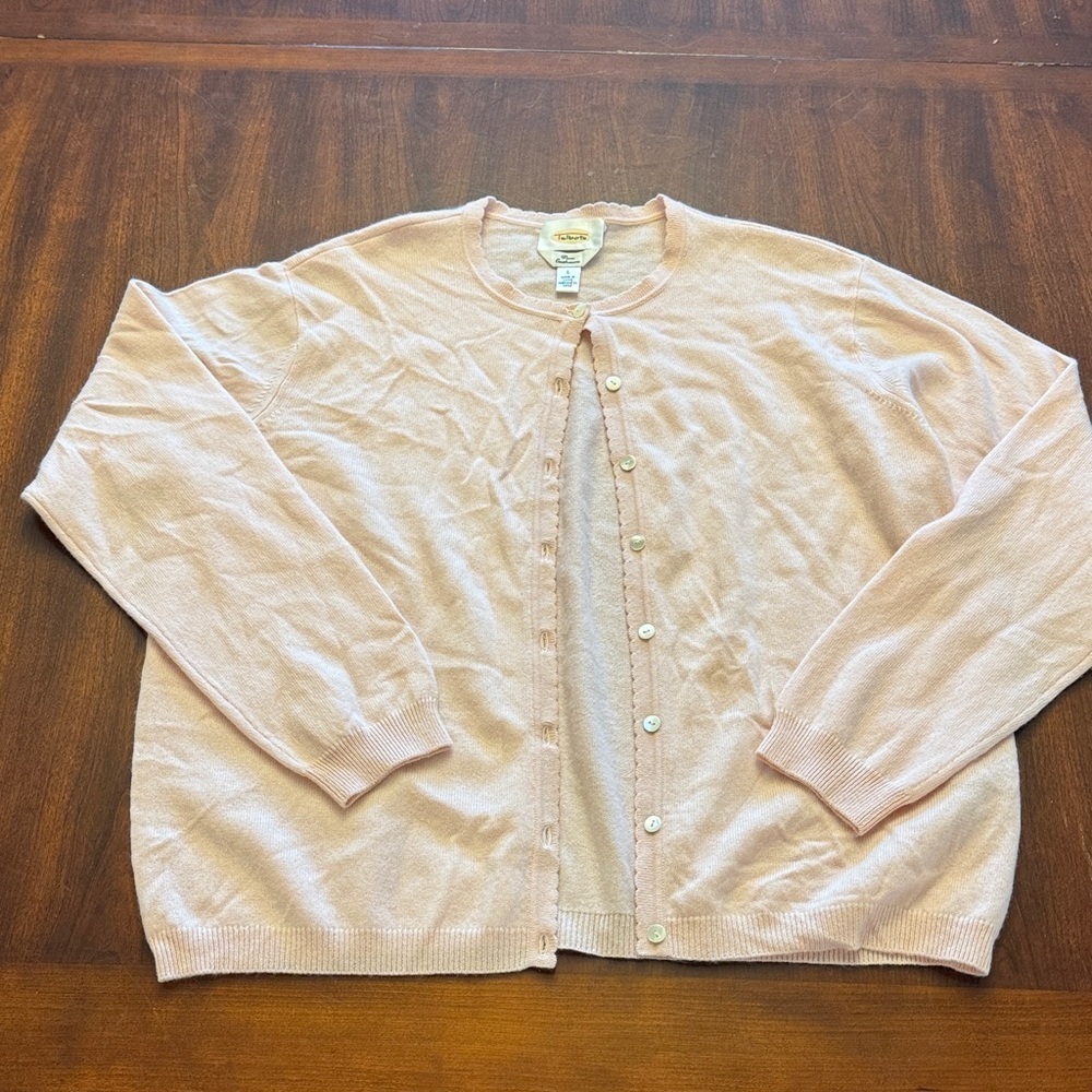 Talbots VTG Pure Cashmere Dainty & Romantic Light Pink Button Baby Doll Cardigan